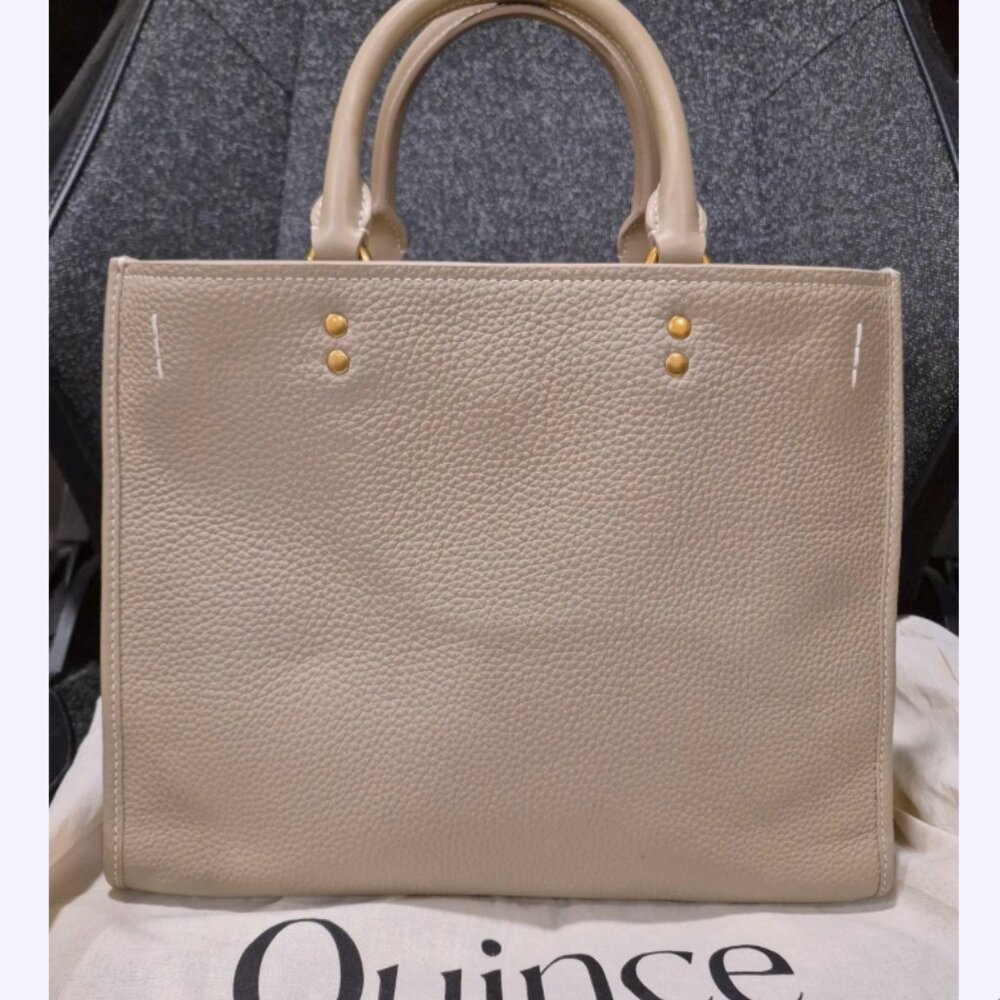 NWT QUINCE Italian Leather Medium Convertible Satchel Taupe Ecru 3way bag - Picture 2 of 16